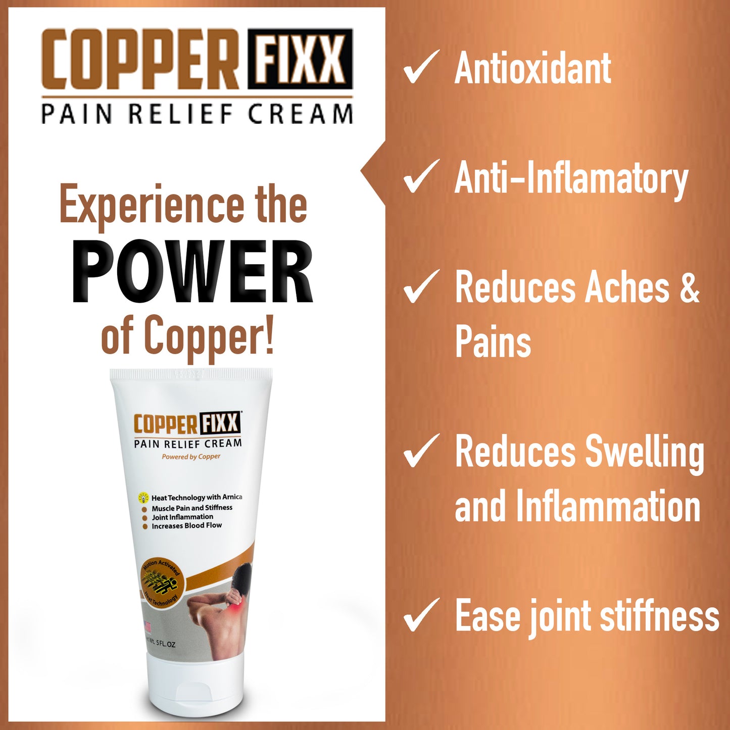 CopperFIXX Pain Relief Cream with Motion Activated Heat Technology, 5 fl. oz.